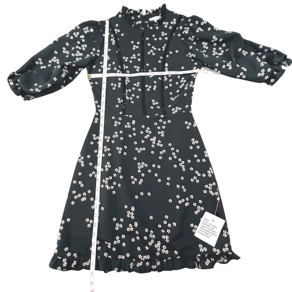 ASOS Design Mini Dress Star Print Ladder Ruffle Trim 1/2 Sleeve Mock Neck Size 2 - Picture 7 of 11